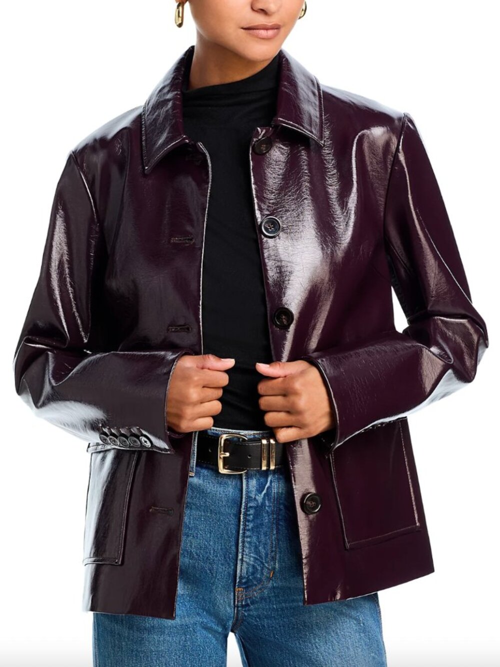 $630 Veronica Beard Burgundy Faux Patent Leather Essex Dickey Jacket size 10